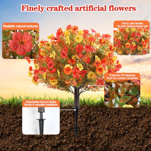 Artificial Fall Flower Topiary Set with Stakes - 27.5 Inch, Orange, Yellow, Red