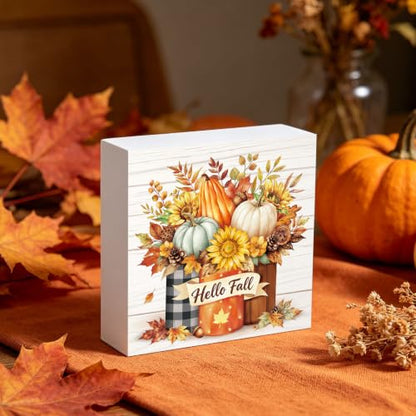 Fall Decorations for Home Mason Jar Pumpkin Wooden Sign - Autumn Decor