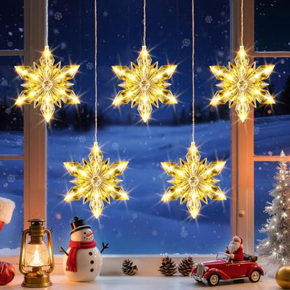 Christmas Snowflake Window Lights - 5 Snowflakes, 60 LEDs Waterproof Outdoor Indoor Decor