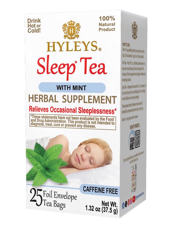 Hyleys Caffeine-Free Herbal Tea - Mint, Rosemary, Valerian Root, Lavender - 25 Tea Bags (1 Pack) - Calm Sleep Tea for a Relaxing Nightly Cup