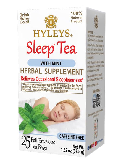 Hyleys Caffeine-Free Herbal Tea - Mint, Rosemary, Valerian Root, Lavender - 25 Tea Bags (1 Pack) - Calm Sleep Tea for a Relaxing Nightly Cup