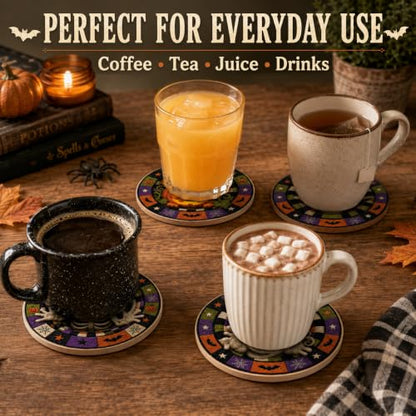 Halloween Coasters Set of 4 - Spooky Drink Table Decor for Parties