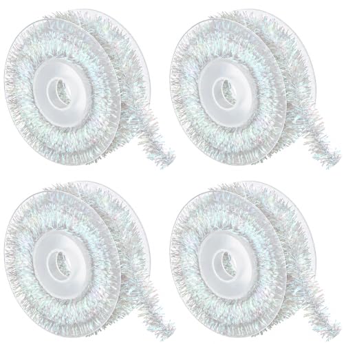 53Ft Iridescent Christmas Tinsel Ribbon Set - Metallic Wire Garland, 4 Pcs