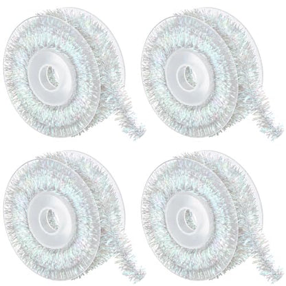 53Ft Iridescent Christmas Tinsel Ribbon Set - Metallic Wire Garland, 4 Pcs