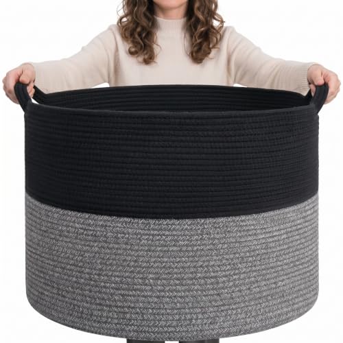 Extra Large Cotton Rope Storage Basket 90L with Handles for Home Organization