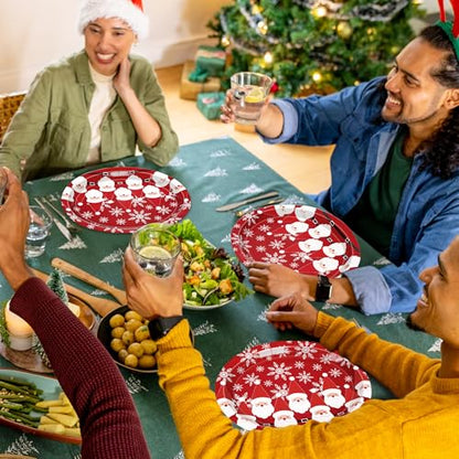 50 Pcs Christmas Paper Plates - Santa Snowflake Oval Disposable Dinnerware 12.2x10.2 Inch