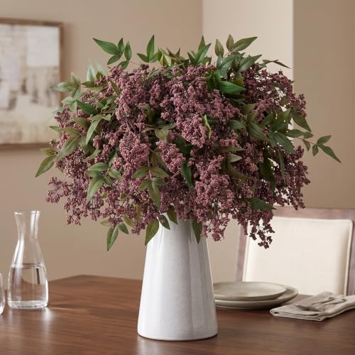Dusty Plum 17-Inch Faux Nandina Berry Stems - 5 Pack for Vase Decor