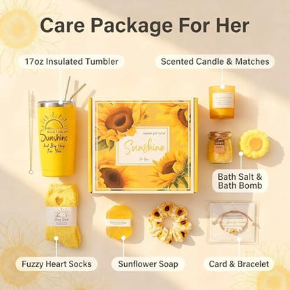 Sunflower Gift Box for Women - Spa Self-Care Set with Tote & 10 Gifts