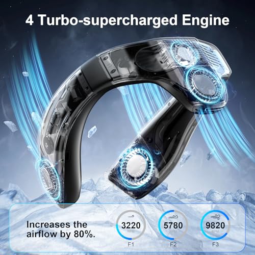 Wearable Neck Air Conditioner Fan Black - Bladeless, Rechargeable 6000mAh