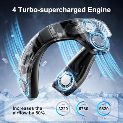 Wearable Neck Air Conditioner Fan Black - Bladeless, Rechargeable 6000mAh