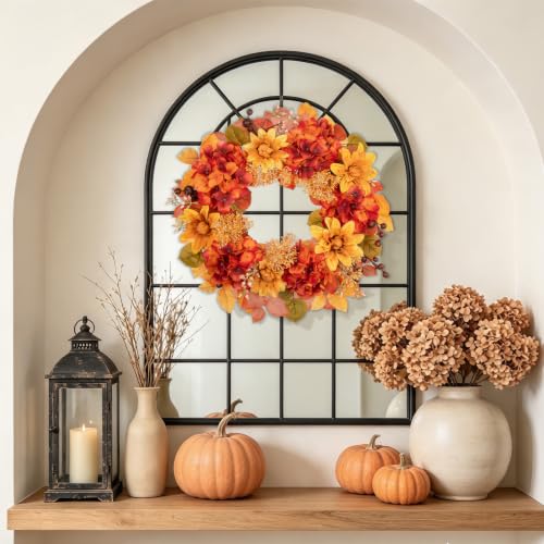 20 Inch Fall Orange Wreath with Red & Orange Accents for Front Door - Autumn Decor