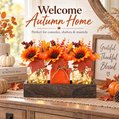 Fall Thanksgiving Mason Jar Centerpiece - Orange Autumn Decor