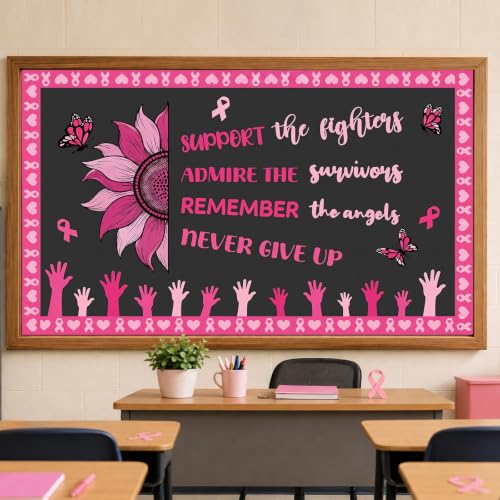Breast Cancer Awareness Decorations Bulletin Board Set with Pink Ribbon Sunflowers