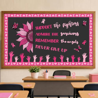 Breast Cancer Awareness Decorations Bulletin Board Set with Pink Ribbon Sunflowers