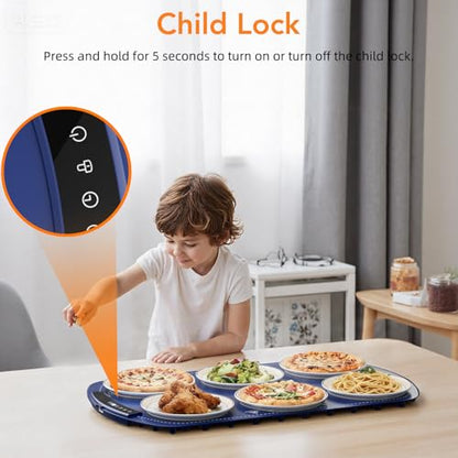 Electactic Blue Food Warming Mat with 7 Temp Settings & Fast Heating