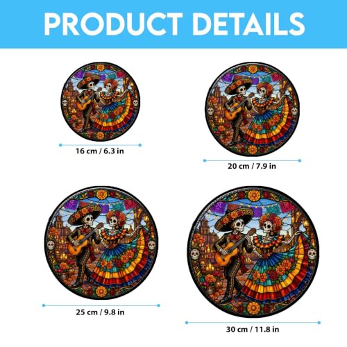 La Catrina Couple Suncatcher Stained Glass Panel - 11.8 Inches, Vibrant Art Decor - Variation of La Catrina Couple 1 / 30cm/11.8in