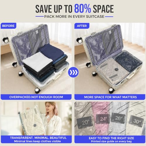 SORON Travel Vacuum Sealer Bags Set - 20 Pack with Rechargeable Pump, 4 Sizes
