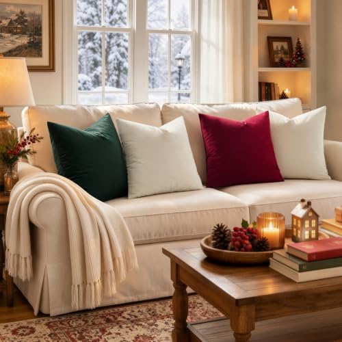 MIULEE Velvet Christmas Throw Pillow Covers 18x18 Inch Pack of 2 - Wine Red