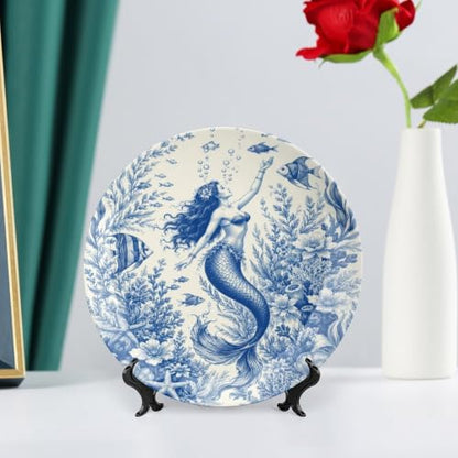 Mermaid Underwater Floral Bone China Decorative Plate 8 Inch Wall & Stand Display