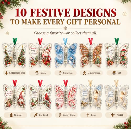 Christmas Cash Gift Butterfly Ornament - Santa Variation Holiday Money Holder