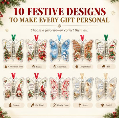 Christmas Cash Gift Butterfly Ornament - Santa Variation Holiday Money Holder