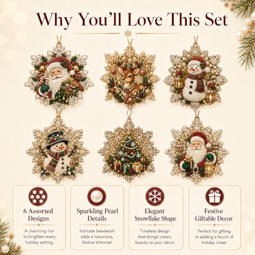 Snowflake Christmas Pearl Art Ornament Kit - DIY Gem Craft for Tree Decor