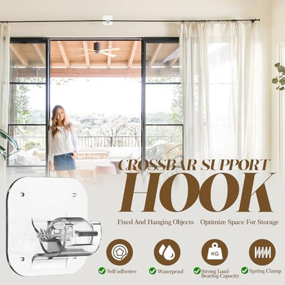 Transparent No Drill Curtain Rod Brackets 4PCS - Damage-Free Adhesive Hooks for Windows