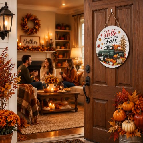 Fall Wooden Door Sign with Lanyard - Autumn Harvest Decor, 11.5 Inches