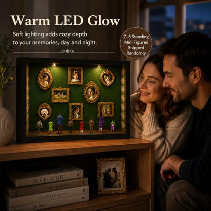 DIY Mini Museum Shadow Box Kit with Gold Frames & Figurines for Personalized Photo Display