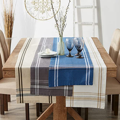 French Stripe Farmhouse Style Table Runner - Gray Chambray 14x72 Inches - Pack of 1