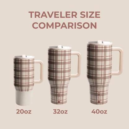 HydroJug Traveler - 32 oz Water Bottle with Handle & Flip Straw - Fits in Cup Holder, Leak Resistant Tumbler-Reusable Insulated Stainless Steel & Rubber Base - Gifts for Women & Men, Blair