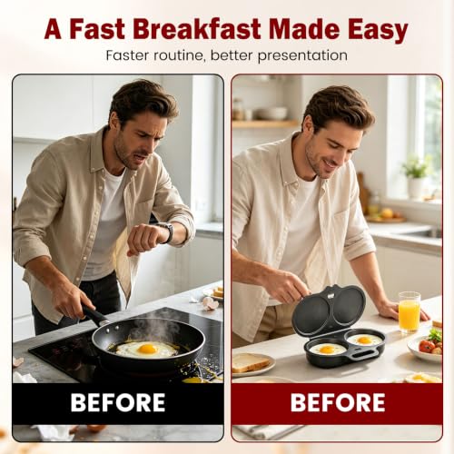 Dark Gray Dual Cavity Microwave Egg Poacher with Lid & Handle - 1pcs