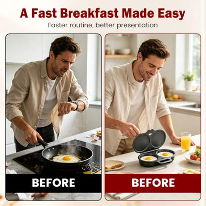 Dark Gray Dual Cavity Microwave Egg Poacher with Lid & Handle - 1pcs