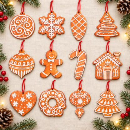 Christmas Tree Ornaments Gingerbread Style Set - 24 Pcs Holiday Decorations