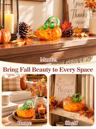 Handblown Glass Pumpkin Decor for Fall Table and Mantel Display