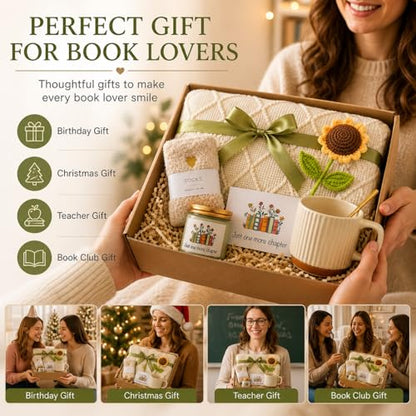 Book Lovers Gift Set for Women - Reading Accessories with Sunflower & Cozy Items
