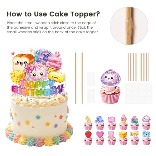 Squishy Birthday Decorations Set with Banner Balloons & Cake Toppers - Variation of Squishy Decorations