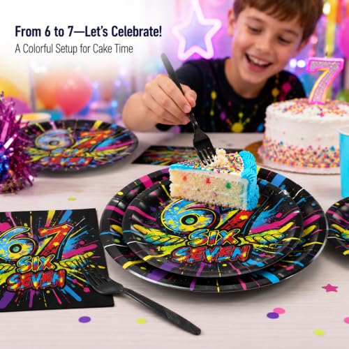 Neon 6 7 Meme Birthday Party Tableware Set for 24 Guests