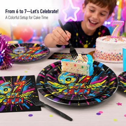 Neon 6 7 Meme Birthday Party Tableware Set for 24 Guests