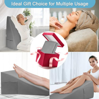 Cooling Wedge Pillow Cover 24x24x12 Inch with Side Pockets - Breathable & Machine Washable