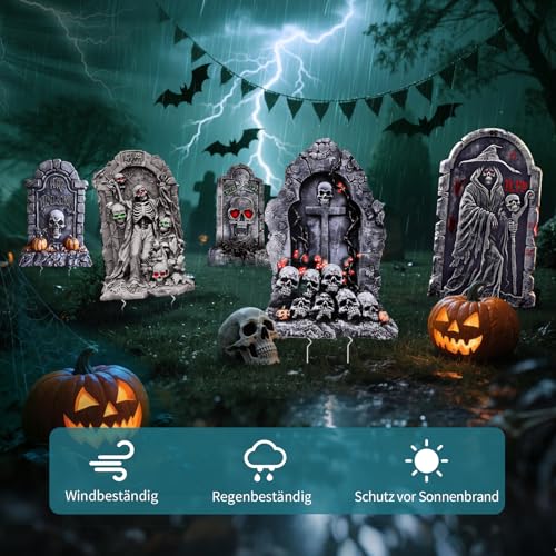 Halloween Graveyard Tombstone Decor Set - 25 Inch Weatherproof Yard Signs, 5 Pieces