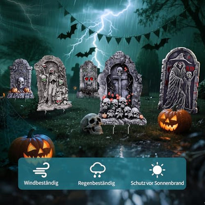 Halloween Graveyard Tombstone Decor Set - 25 Inch Weatherproof Yard Signs, 5 Pieces