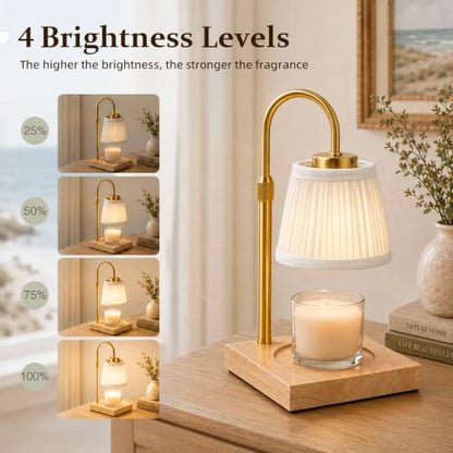 Dimmable Candle Warmer Lamp with Timer and Light Gold Finish - Home Decor