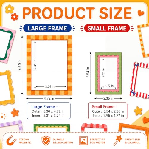 Magnetic Photo Frames for Refrigerator and Lockers - Retro Style, 2 Sizes, 24 Pack