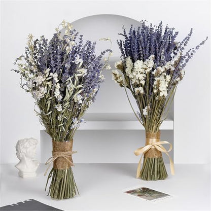 Dried Lavender & Baby's Breath Bouquet - 17.7 Inch Rustic Floral Decor B