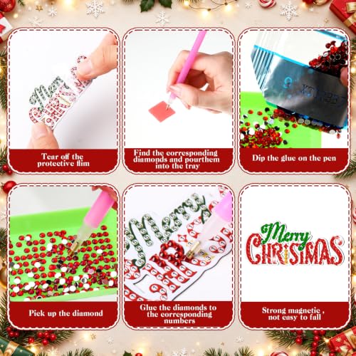 Christmas Diamond Art Magnet Kits - 12 Pieces for Fridge & Metal Surfaces - Holiday Decor