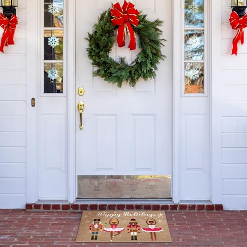 Christmas Nutcracker Doormat 32x20 Inch Holiday Welcome Rug - Happy Holidays Variation
