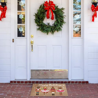 Christmas Nutcracker Doormat 32x20 Inch Holiday Welcome Rug - Happy Holidays Variation