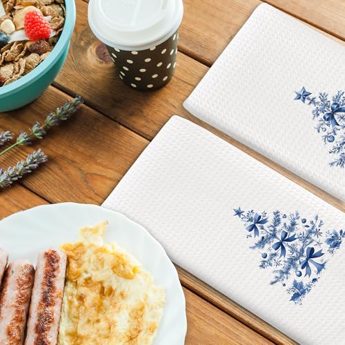Chinoiserie Christmas Kitchen Towels Set of 2 - Blue Holiday Hand Towels - Variation Christmas-7