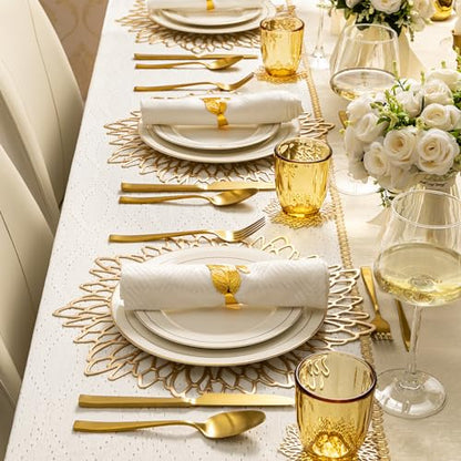 Gold Placemats Set of 12 with Coasters - Round Vinyl Table Mats for Holiday and Wedding Decor